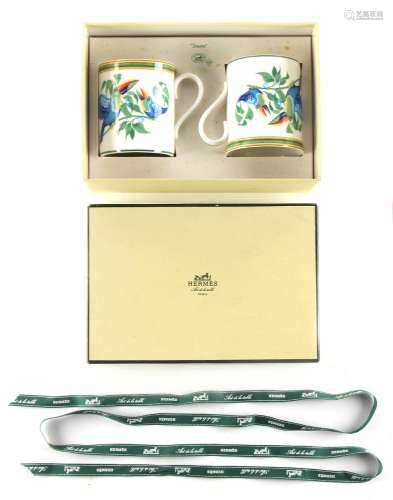 Property of a lady - a pair of porcelain 'Toucans' mugs, by Hermes, in original Hermes fitted box