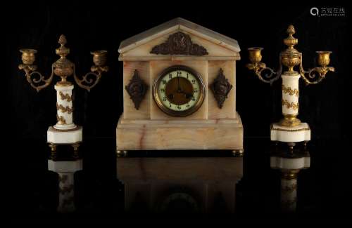 Property of a gentleman - a late 19th century French white onyx cased mantel clock, the Japy