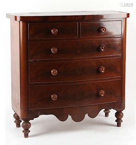 Property of a gentleman - a Victorian mahogany bow-fronted chest of two short & three long graduated