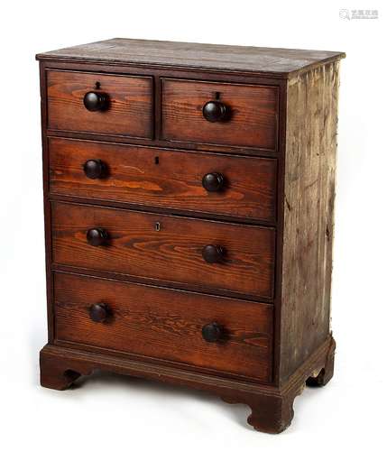 Property of a deceased estate - a Victorian pitch pine narrow chest of two short & three long