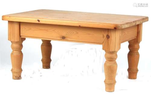 Property of a gentleman - a pine rectangular topped coffee table, with turned legs, 36ins. (91.