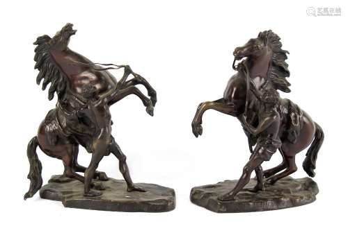 Property of a gentleman - a pair of 19th century French patinated bronze Marly horses, after