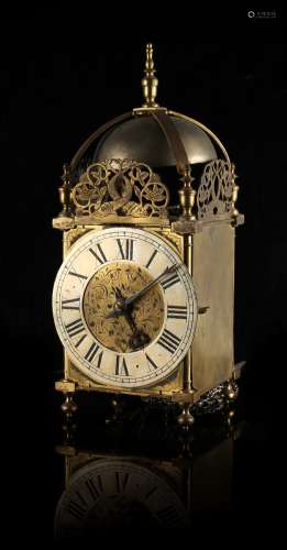 Property of a lady - a 19th century brass lantern clock, the 30-hour weight driven movement with