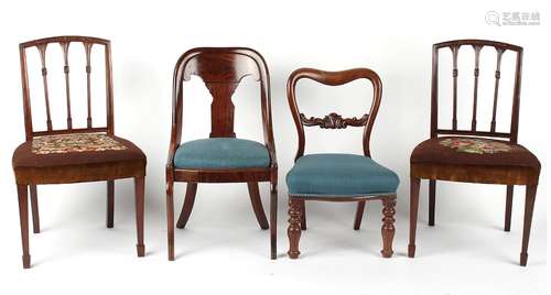 Property of a gentleman - a pair of 19th century mahogany Hepplewhite style side chairs, with floral