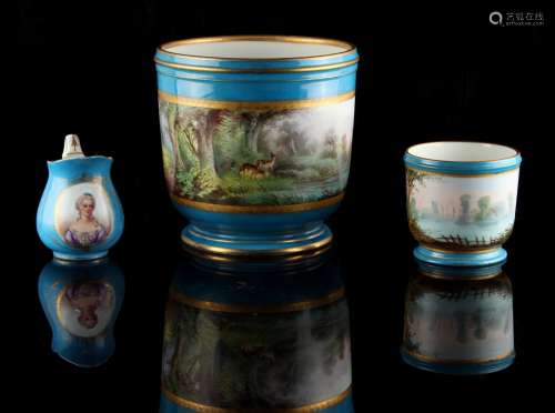 Property of a deceased estate - a 19th century Sevres style cache pot, painted with a continuous