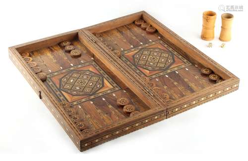 Property of a gentleman - a Damascus parquetry inlaid chess & backgammon board, 19.75ins. (50cms.)