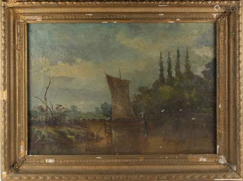 Property of a gentleman - Wilson (English, 19th century) - FIGURES ON A BOAT IN RIVER LANDSCAPE -