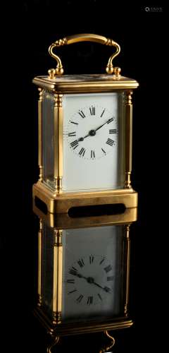 Property of a gentleman - an early 20th century French brass cased carriage clock timepiece, 4.
