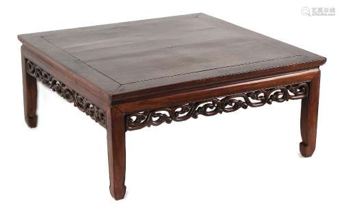 A Chinese hongmu square topped kang table, late 19th / early 20th century, 36.25ins. (92cms.) square