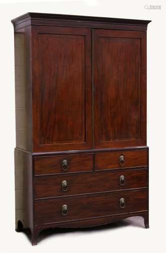Property of a lady - an early 19th century Regency period mahogany & ebony strung two-part linen
