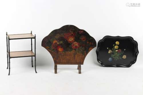 Property of a lady - a Victorian Jennens & Bettridge floral painted black papier mache tray, stamped