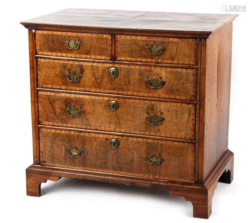 Property of a gentleman - a late 17th / early 18th century walnut & pokerwork leaf banded chest of