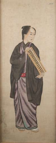 Property of a lady - an early 20th century Chinese painting on paper depicting a standing figure