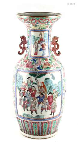 A 19th century Chinese Canton famille rose baluster vase, repaired, 24.2ins. (61.5cms.) high (see