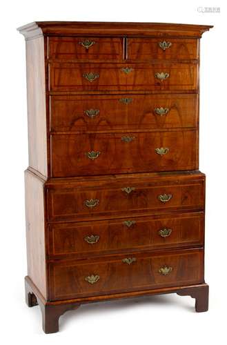 Property of a gentleman - an early 18th century George II walnut & featherbanded chest-on-chest or