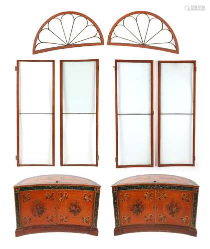 Property of a gentleman - a pair of late Victorian polychrome decorated satinwood concave fronted