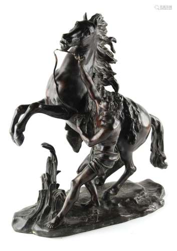 Property of a gentleman - a well cast 19th century patinated bronze Marly horse, after the model