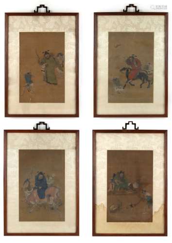 A set of four Chinese paintings on silk depicting deities & mythical figures, 18th / 19th century,