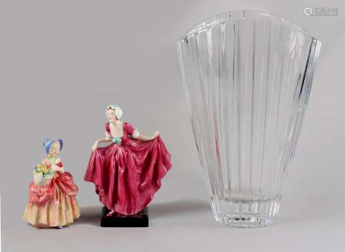 Property of a deceased estate - a clear glass vase, 11.75ins. (29.8cms.) high; together with two