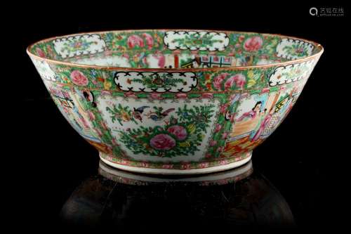 An early 20th century Chinese Canton famille rose medallion bowl, three rim chips with associated