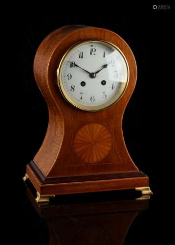 Property of a gentleman - an Edwardian mahogany & inlaid balloon cased mantel clock, the Japy Freres