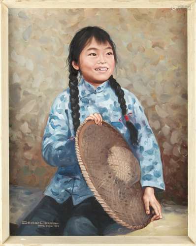 David Cheng (Hong Kong, 20th century) - PORTRAIT OF A GIRL - oil on canvas, 17.9 by 13.85ins. (45.