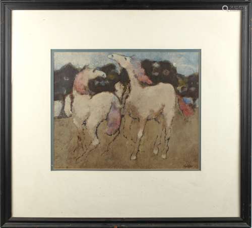 ARR - Property of a gentleman - Ray Wooldridge (b.1934) - 'TWO HORSES' - oil on board, 14.35 by 17.