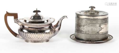 Property of a lady - a Victorian silver plated teapot, with engraved family crest, bell mark for