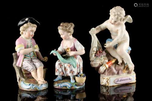 A Meissen 'Devisenkinder' figure, late 19th century, titled 'Je decouvre tout', 5ins. (12.7cms.)