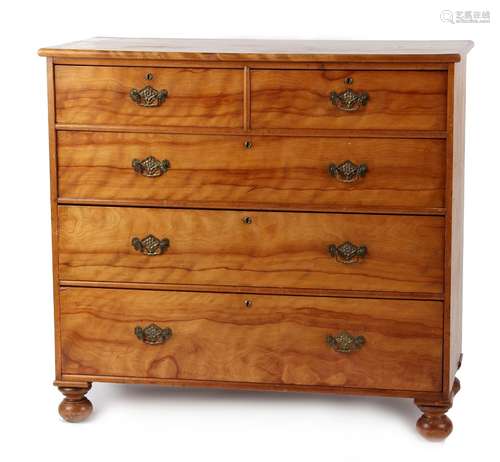 Property of a deceased estate - a Victorian satin birch chest of two short & three long graduated