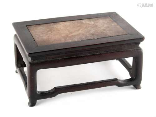 A Chinese hongmu rectangular stand, circa 1900, with inset pink veined marble top, 8.25ins. (21cms.)
