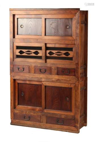 Property of a gentleman - a late 19th / early 20th century Japanese or Korean elm two-part cabinet