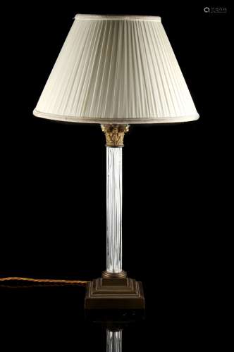 Property of a gentleman - a brass & clear glass Corinthian column table lamp, with shade, 25.
