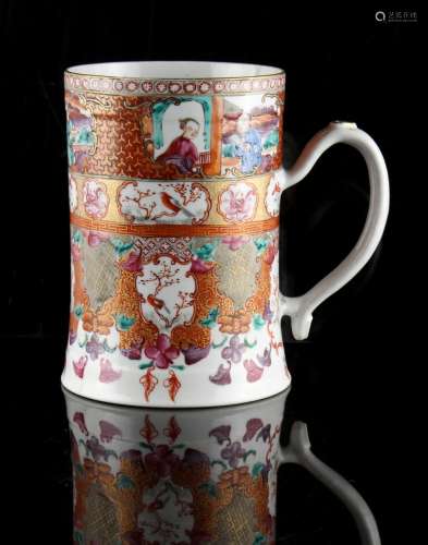 Property of a deceased estate - an 18th century Chinese mandarin pattern mug or tankard, with