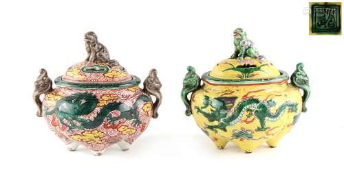 Property of a gentleman - two similar Japanese pottery koro's, late 19th / early 20th century, the