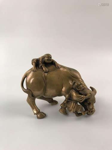 Chinese Gilt Bronze Of Buffalo And Kids