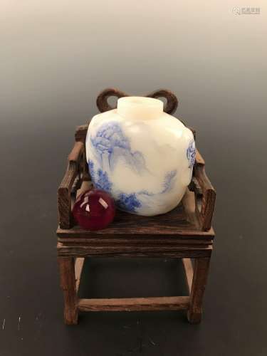 Chinese Glass Snuff Bottle With Landscape Painting And Qian Long Marker