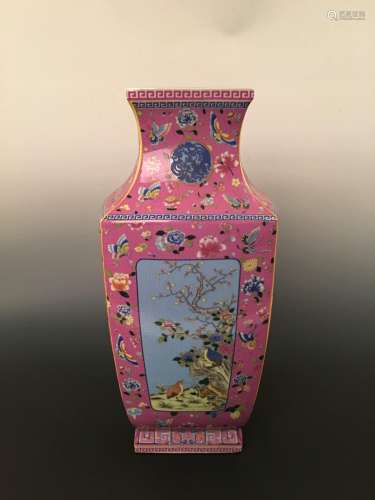Famille-Rose Lotus Vase with Yongzheng Mark