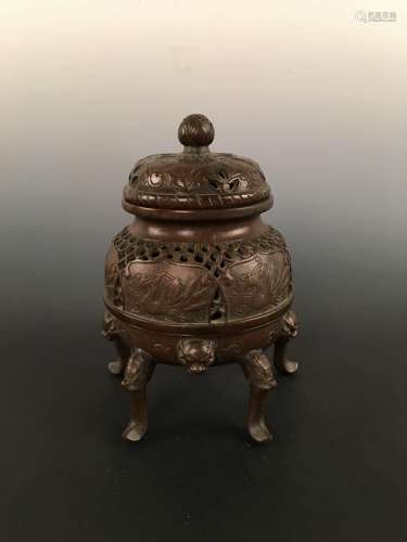 Chinese Bronze Incense Burner With Wan Li Mark