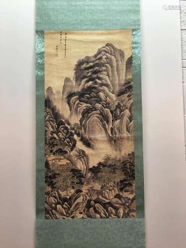 Hanging Scroll of Landscape Painting with Mountains and Trees