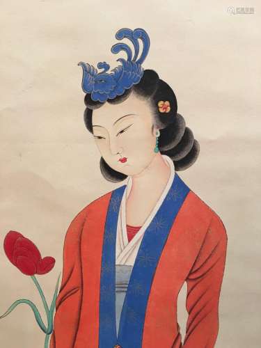 Chinese Hanging Scroll Of Maiden