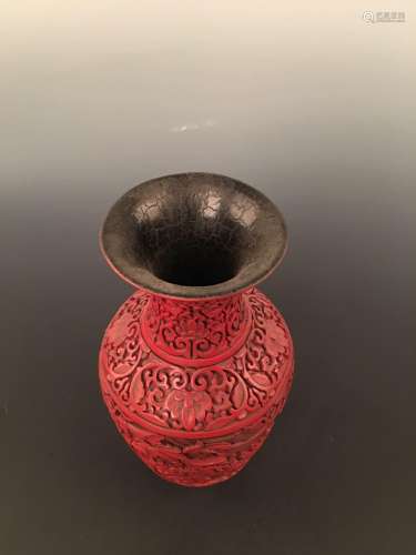 Cinnabar Vase with Floral Pattern, Qianlong Mark