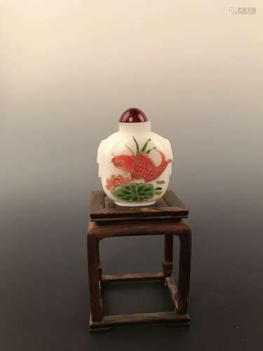 Chinese Double Gourd Shape Glass Snuff Bottle With Painting
