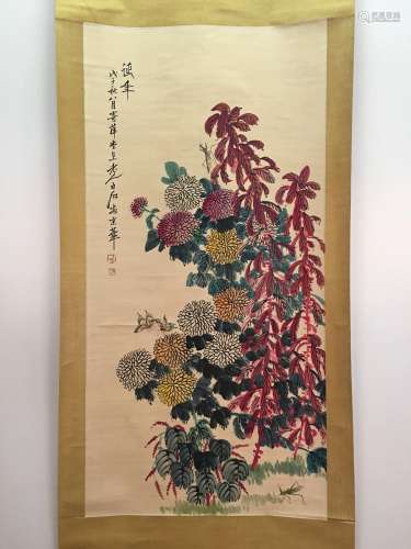 Chinese Hanging Scroll of Flowers And Insects