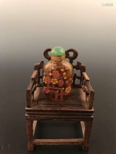 Chinese Glass Snuff Bottle With Plum Painting