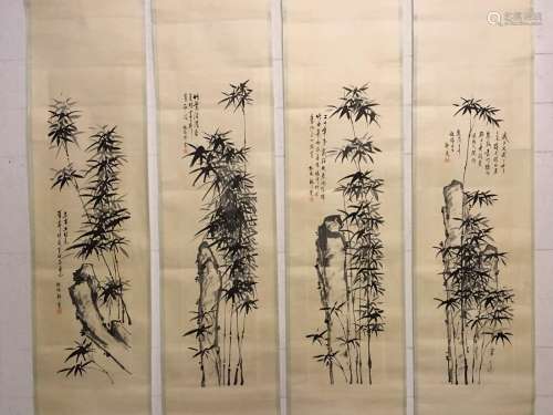 Four Hanging Scrolls Of Bamboo