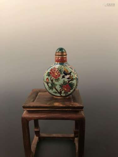Chinese Cloisonne Snuff Bottle With Birds And Flowers