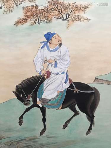 Hanging Scroll of A Man Rides On A Horse Painting