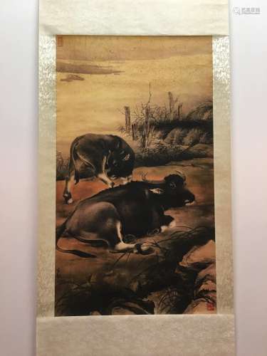Hanging Scroll of Two Buffalos Painting