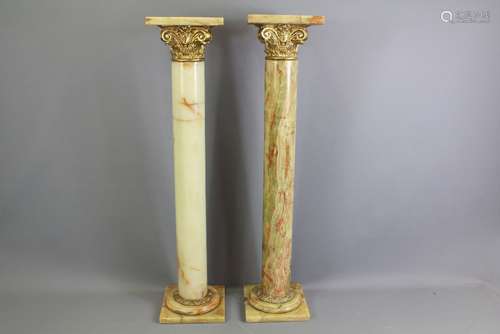 A Pair of Marble and Gilt Brass Plant Stands